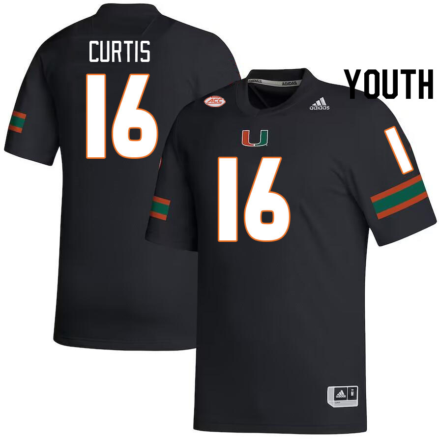 Youth #16 Malik Curtis Miami Hurricanes College Football Jerseys Stitched-Black